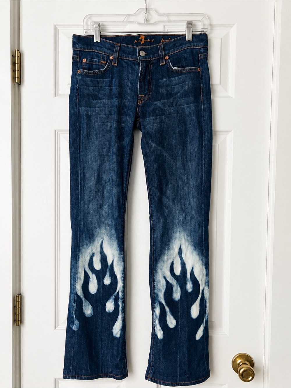 7 For All Mankind Bootcut Jeans Custom Bleach Flame Y2K Grunge Size 27